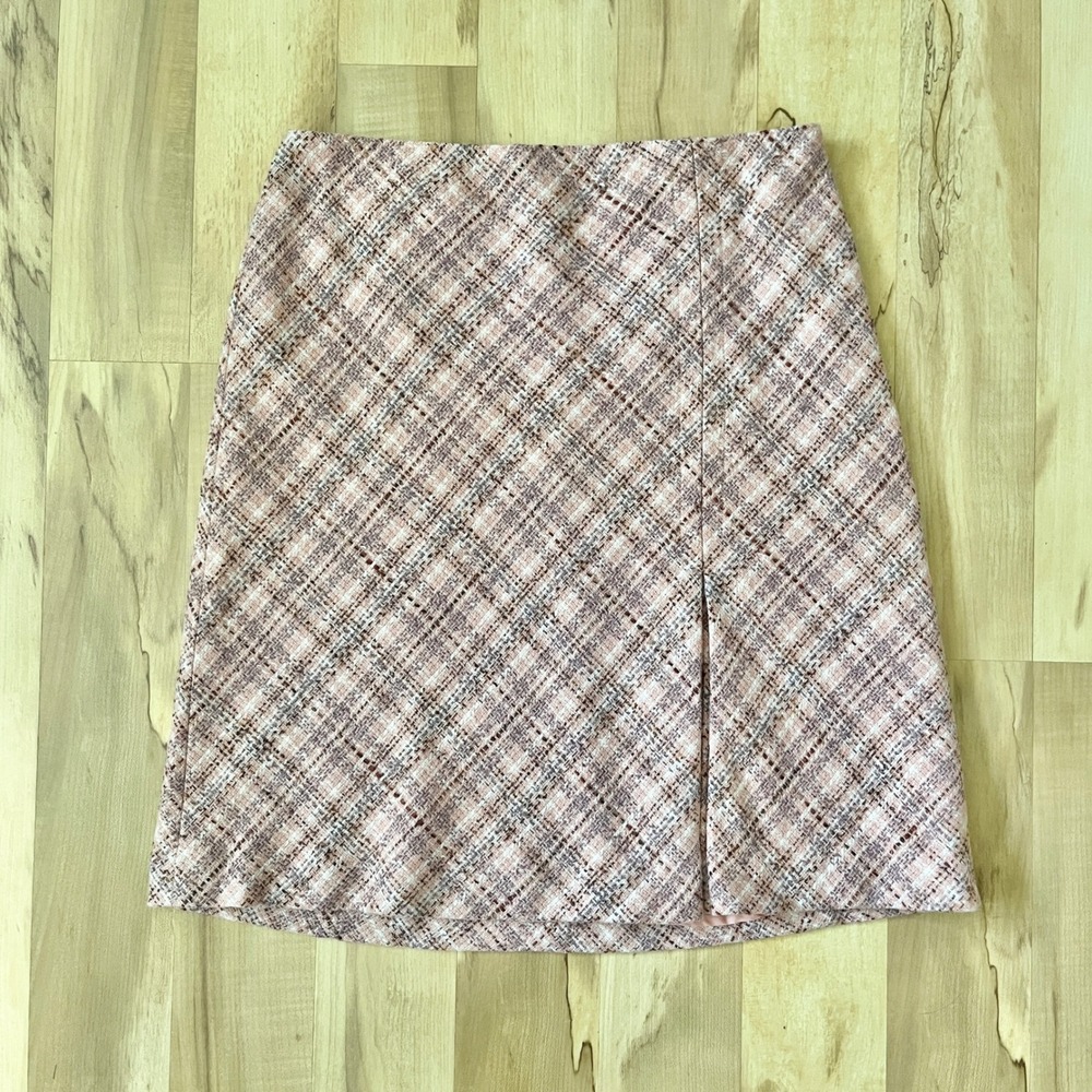Vintage Ann Taylor Loft Skirt Women's 8 Pink Tweed Plaid Preppy Feminine 90s 00s